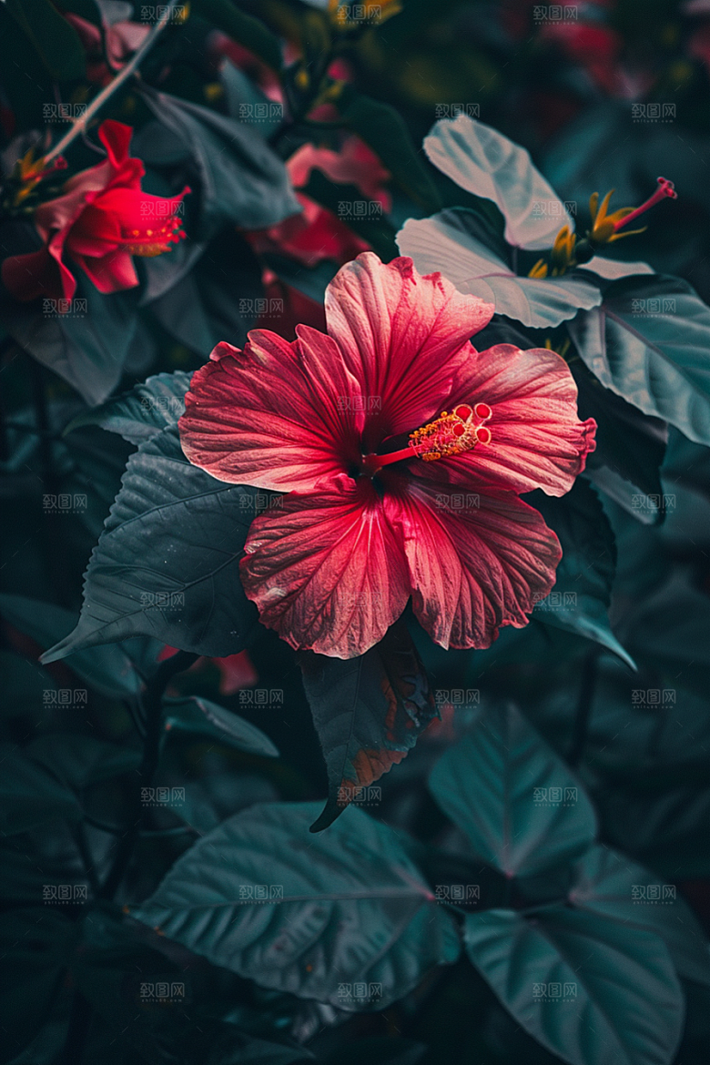 木槿花唯美夏季摄影图