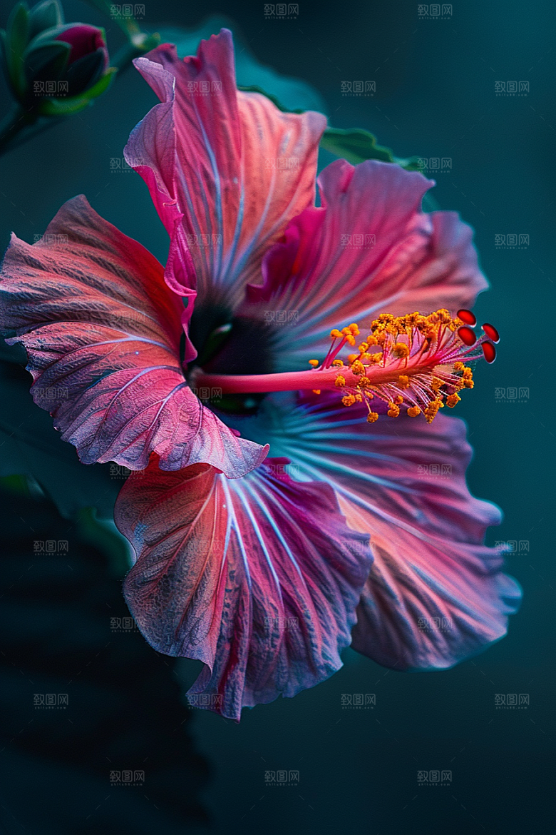 木槿花唯美彩色摄影图