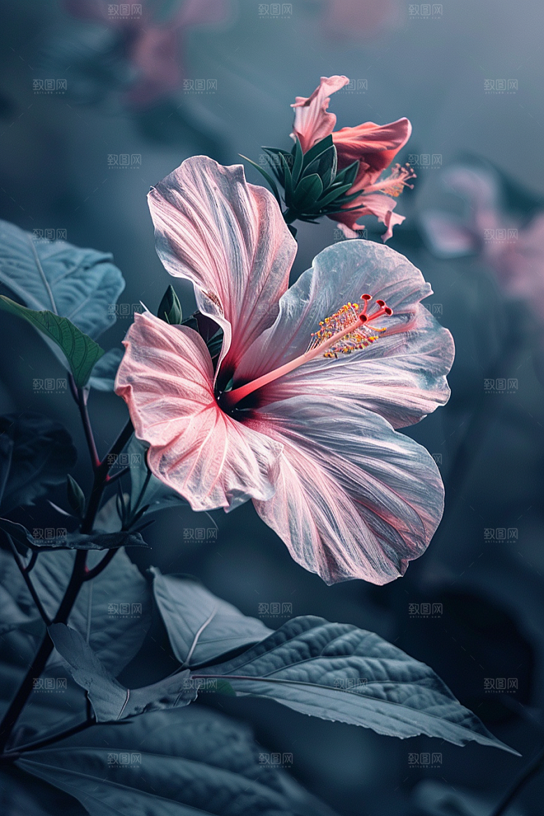 木槿花彩色自然摄影图