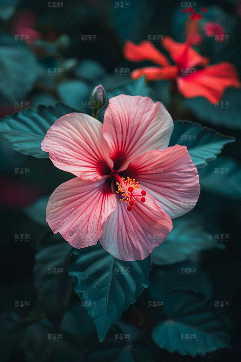 木槿花彩色唯美摄影图