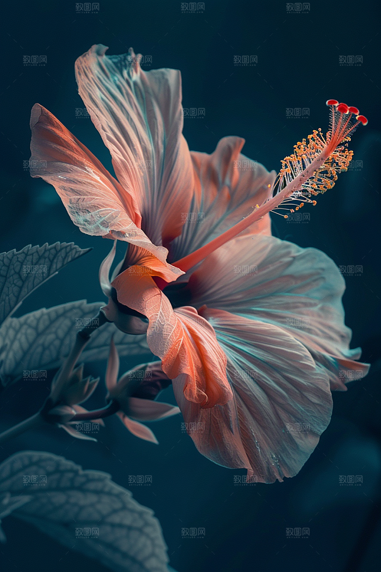 木槿花清新夏季摄影图