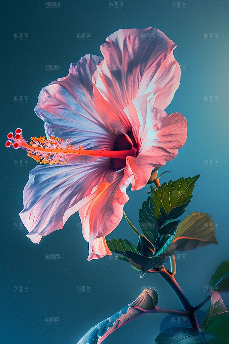 木槿花彩色花朵摄影图