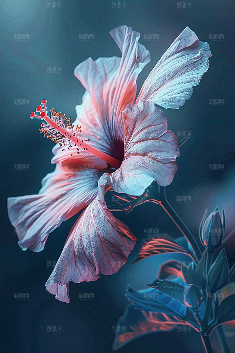 木槿花彩色夏天摄影图