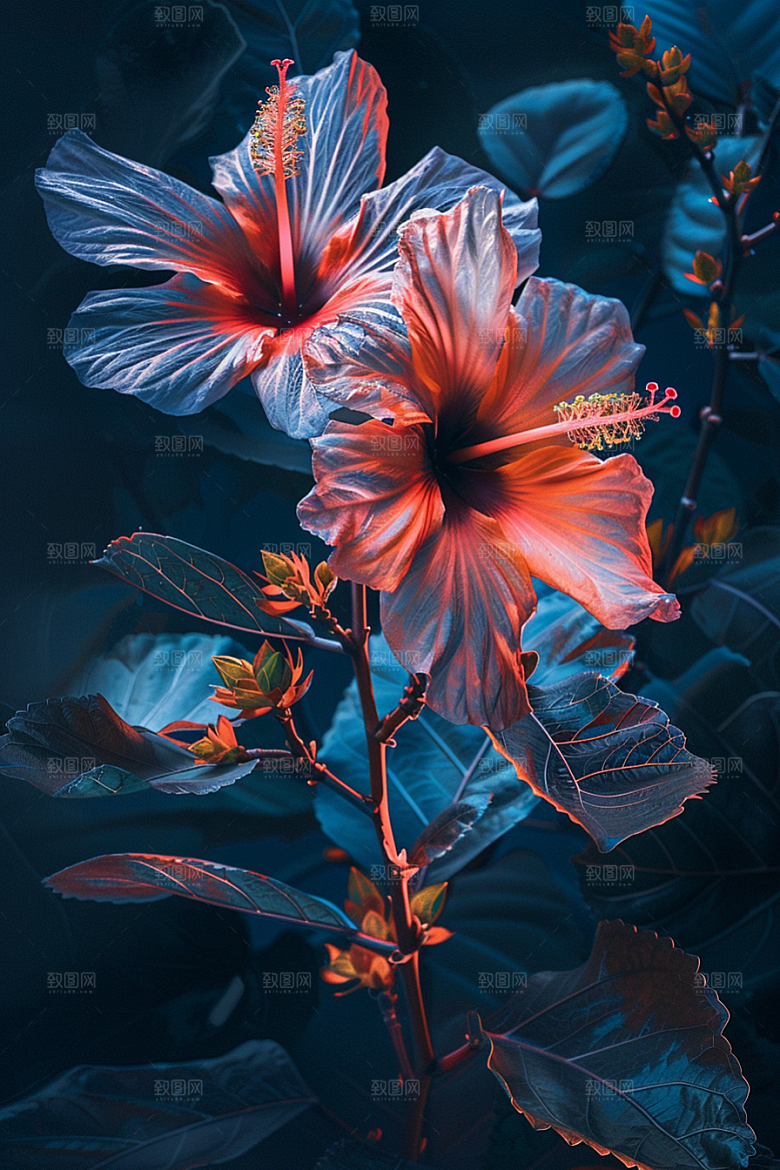木槿花彩色木棉摄影图