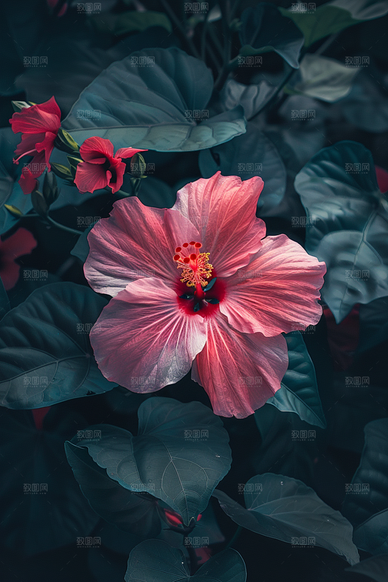 木槿花彩色夏季摄影图