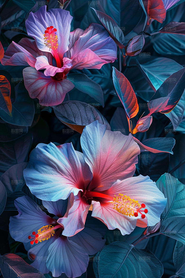木槿花植物彩色摄影图