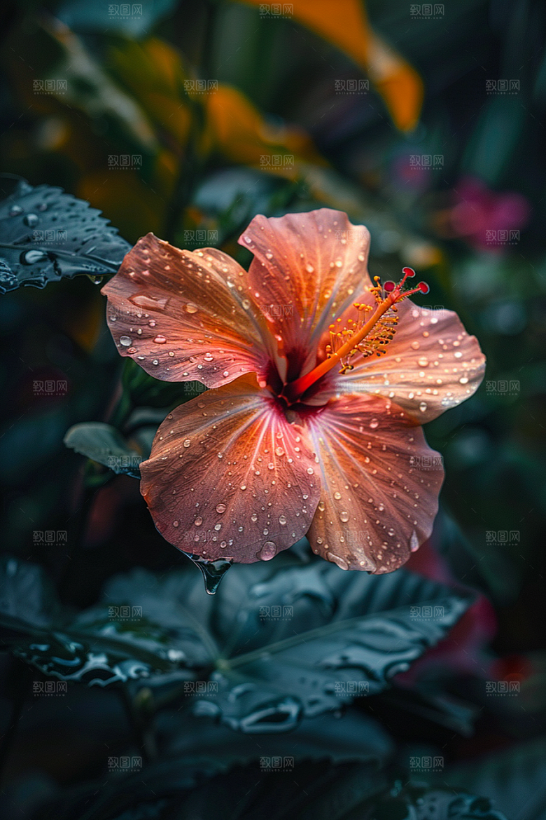 木槿花植物彩色摄影图