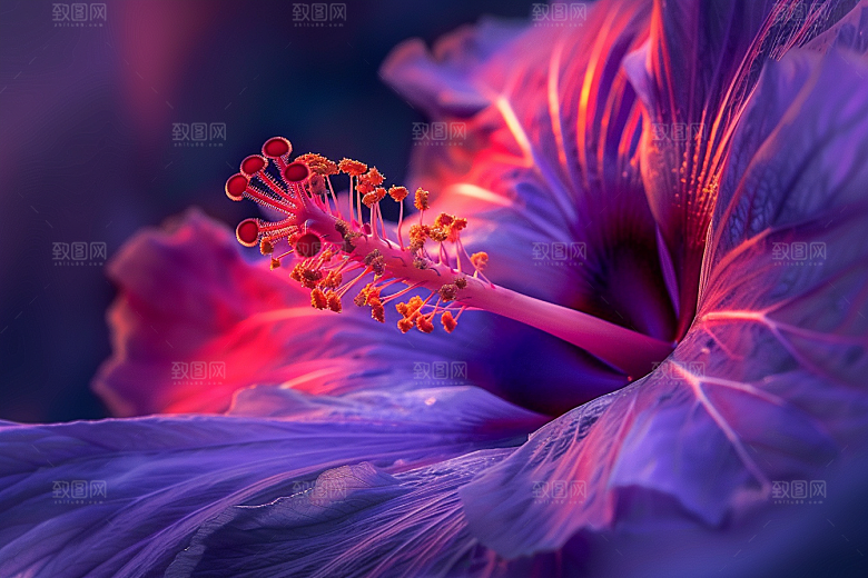 木槿花彩色花朵摄影图