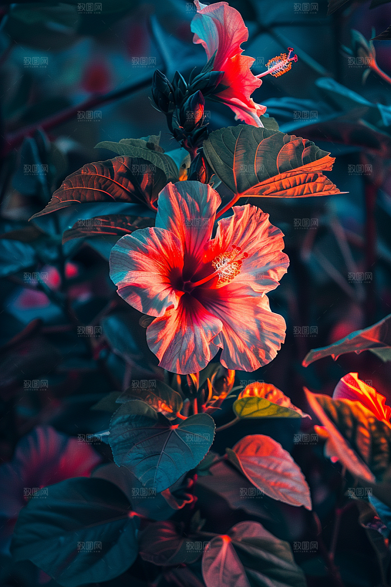 木槿花花朵彩色摄影图