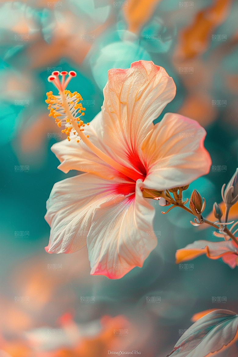 木槿花彩色唯美摄影图