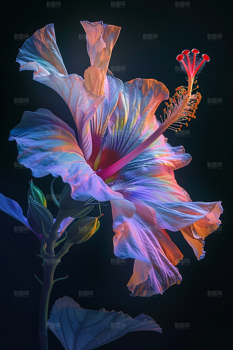 木槿花彩色花卉摄影图