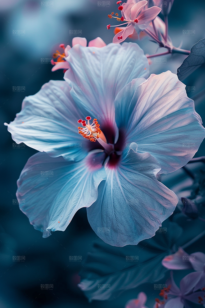 木槿花彩色夏季摄影图