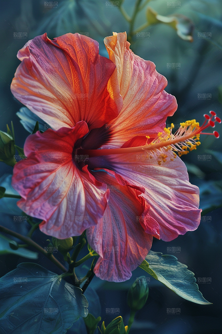 木槿花清新夏天摄影图