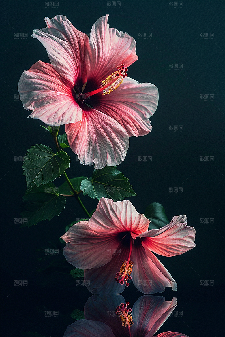 木槿花彩色夏天摄影图