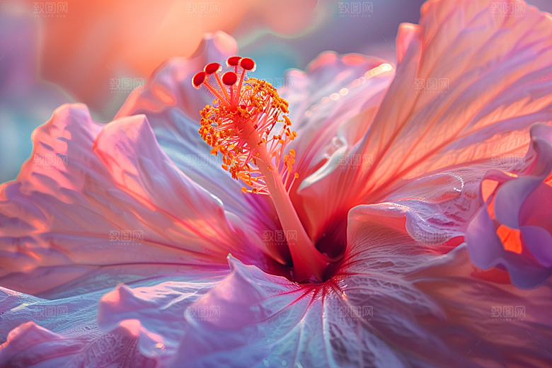 木槿花彩色夏天摄影图