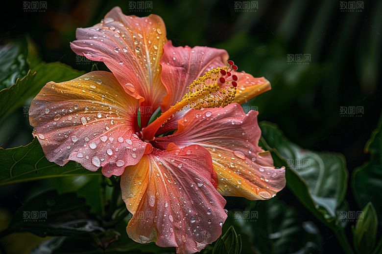 木槿花彩色花朵摄影图