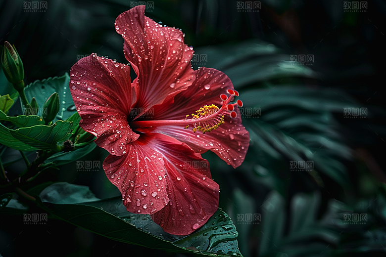 木槿花彩色植物摄影图