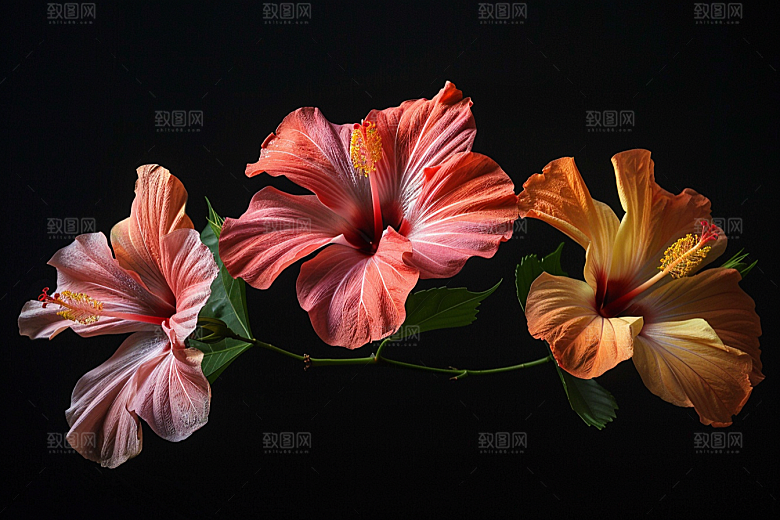 木槿花花朵彩色摄影图