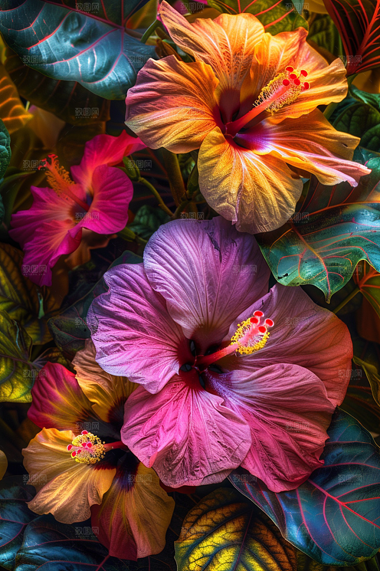 木槿花清新夏季摄影图