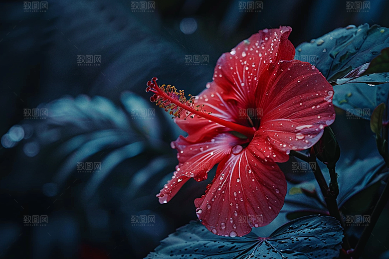 木槿花彩色自然摄影图