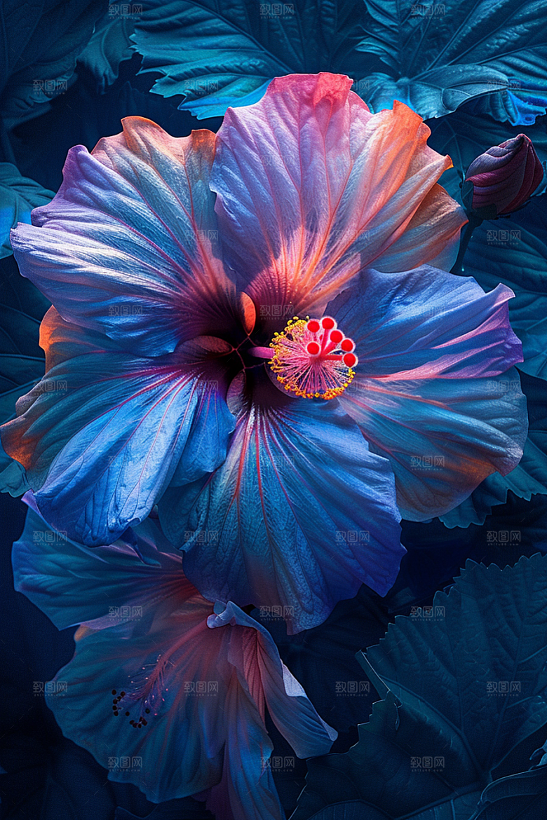 木槿花彩色花卉摄影图