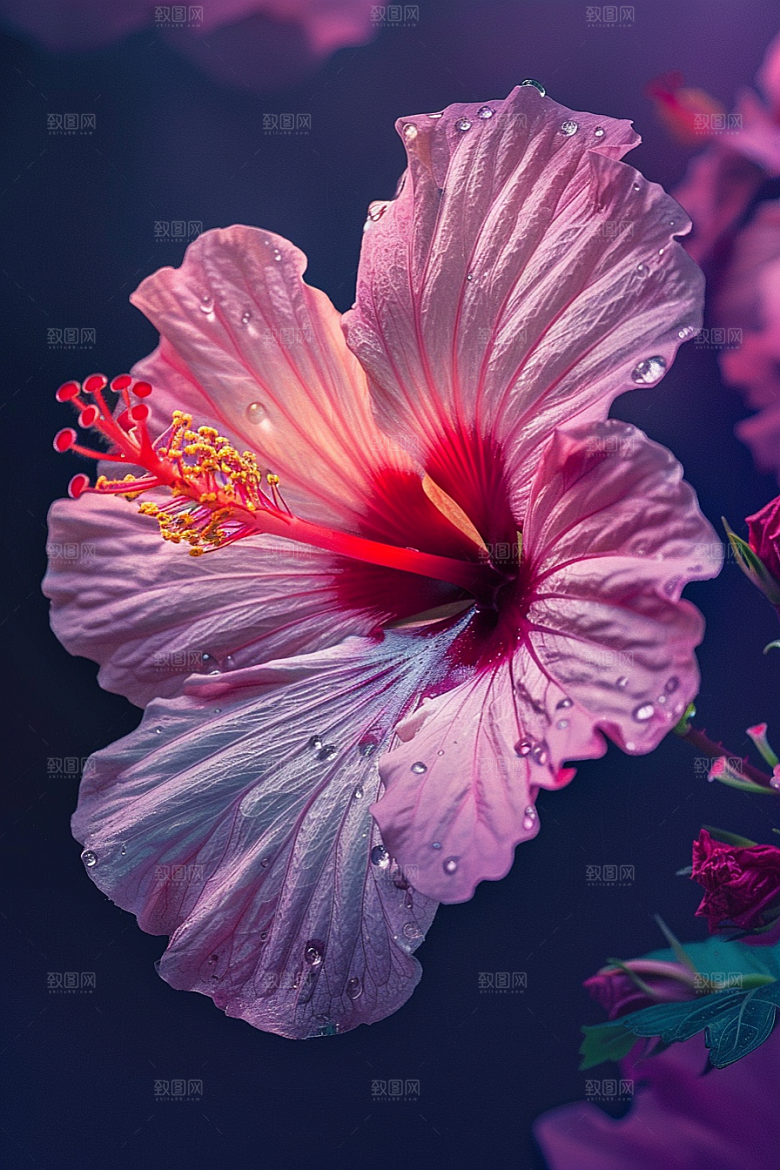 木槿花彩色夏季摄影图