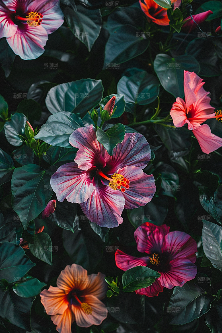 木槿花夏天彩色摄影图