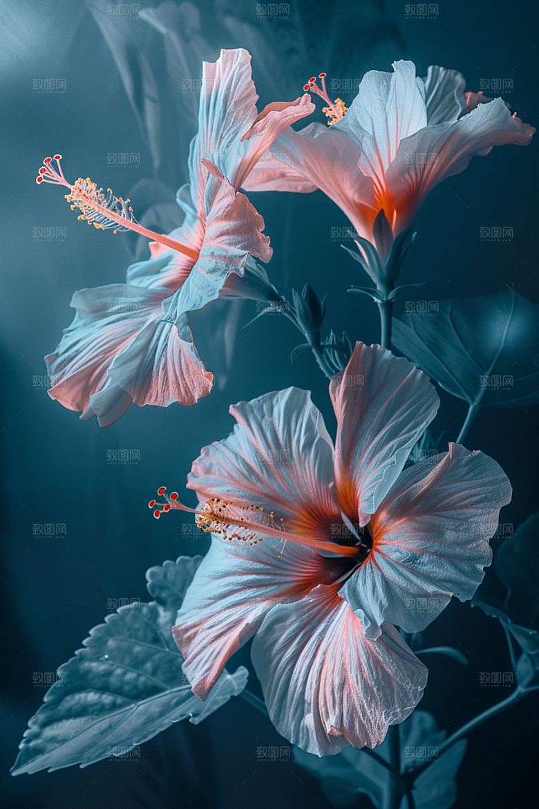木槿花彩色植物摄影图