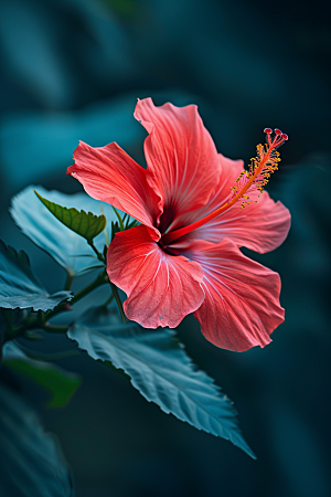 木槿花彩色夏天摄影图
