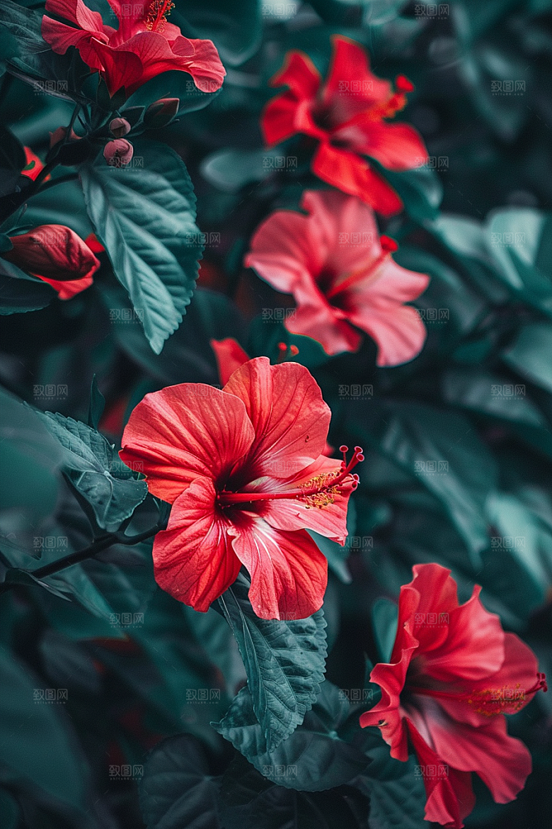 木槿花清新夏季摄影图