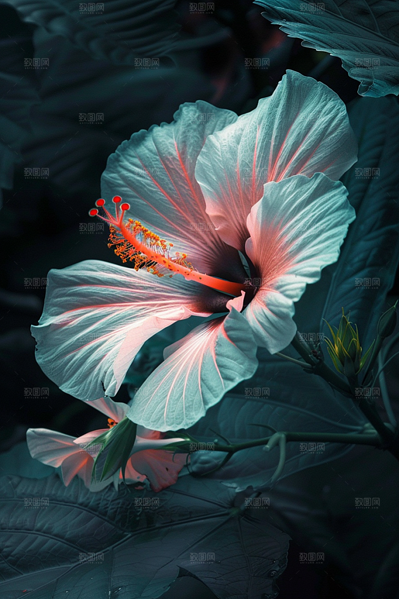 木槿花彩色花卉摄影图