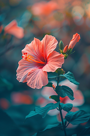 木槿花彩色清新摄影图