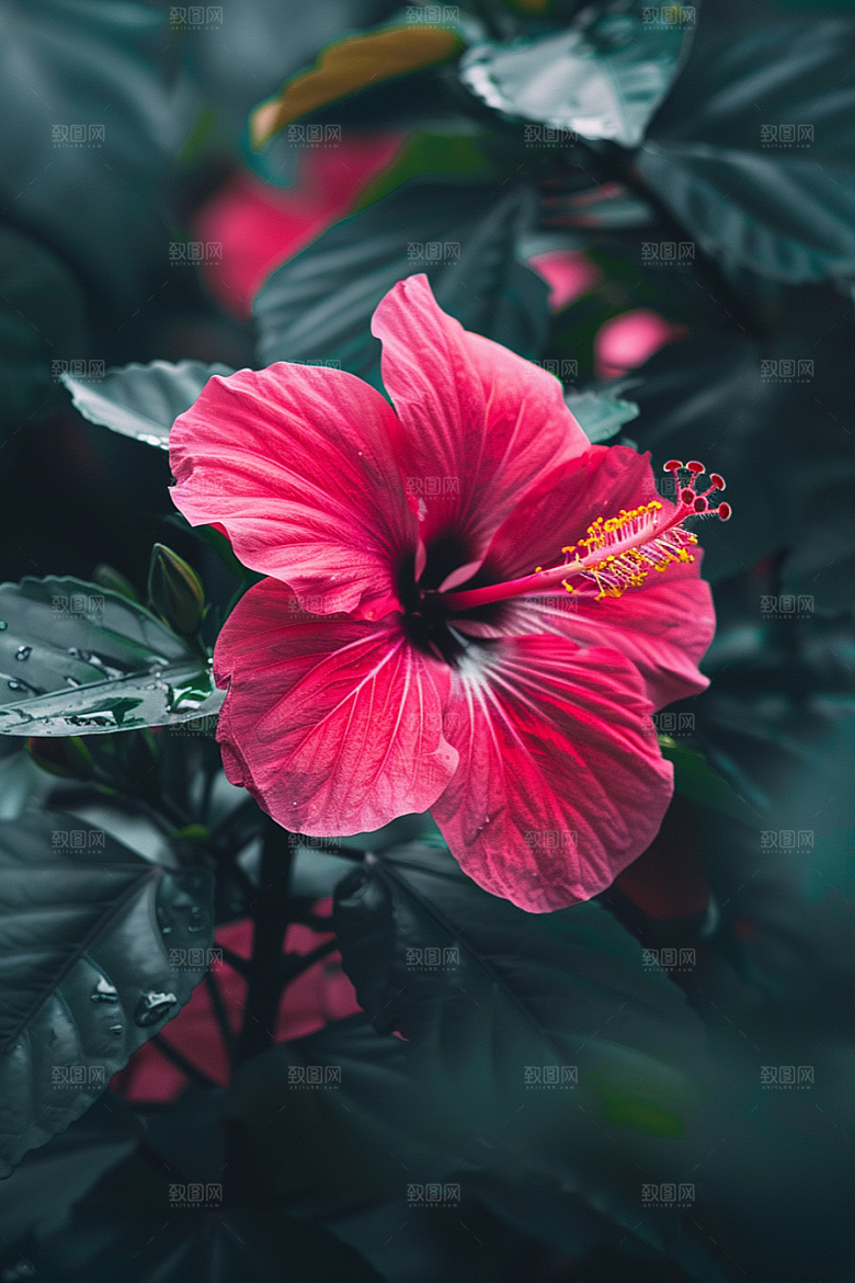 木槿花唯美彩色摄影图