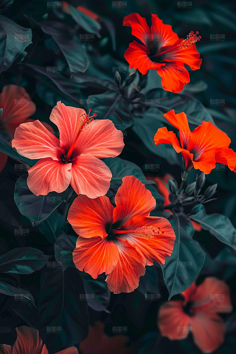 木槿花彩色花卉摄影图
