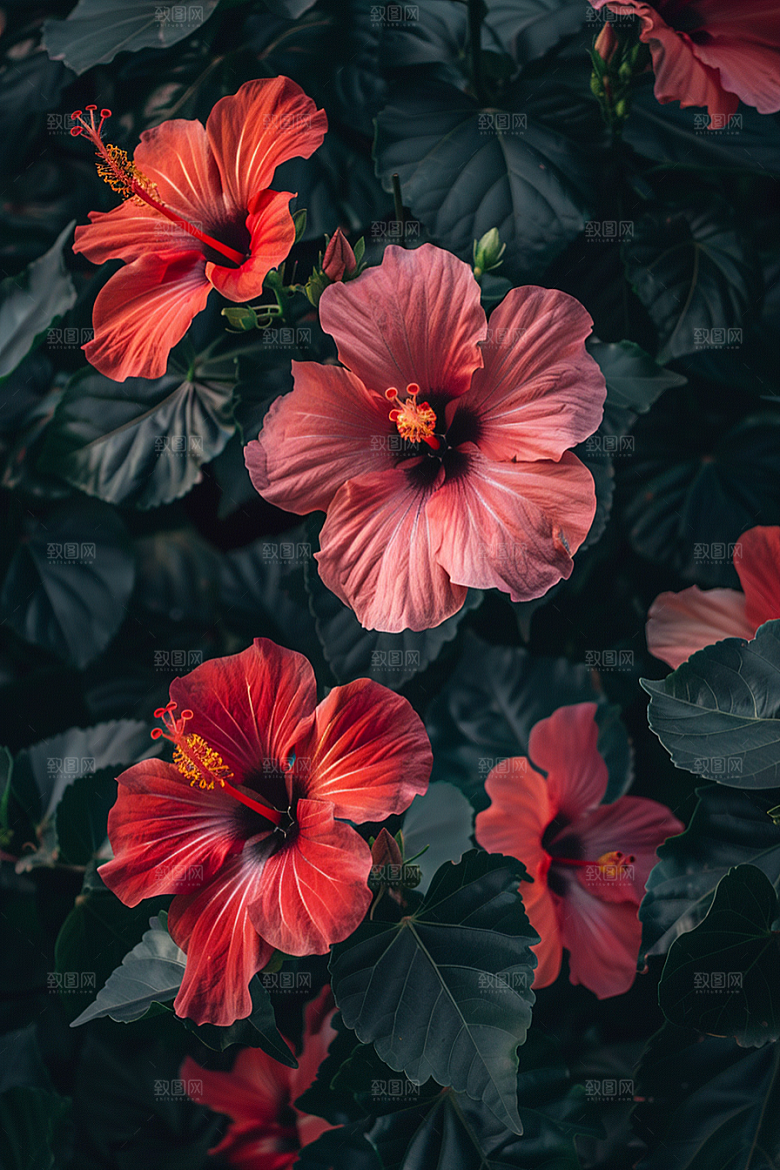 木槿花植物唯美摄影图
