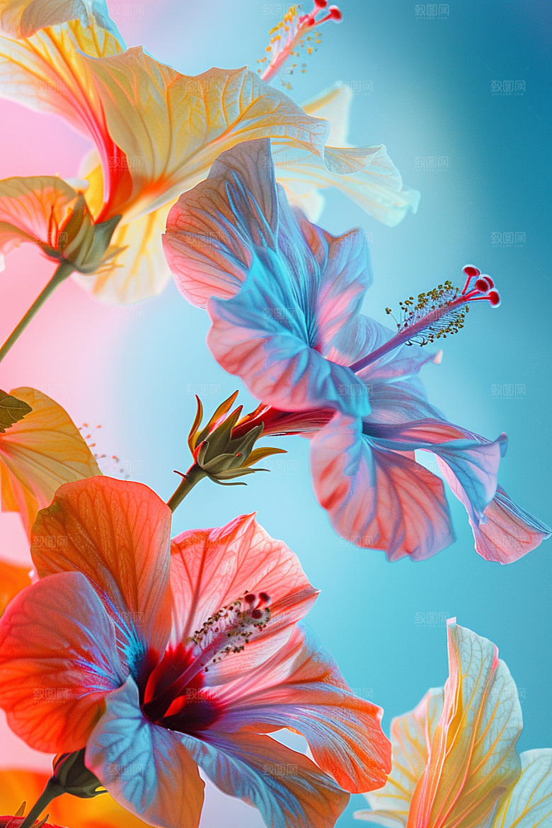 木槿花清新夏天摄影图