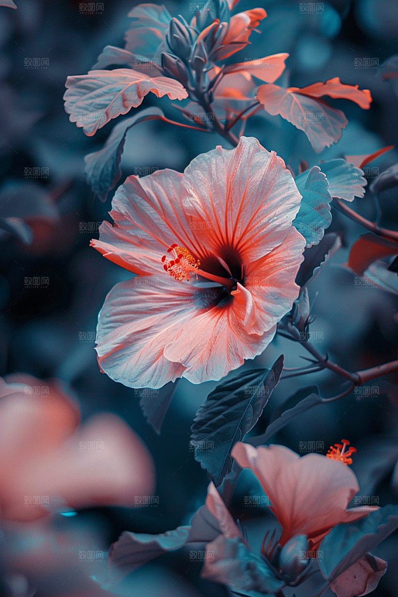木槿花清新彩色摄影图