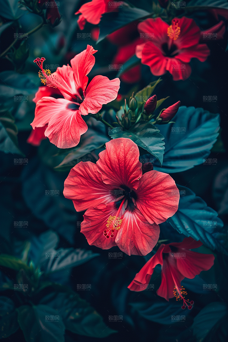 木槿花彩色木棉摄影图