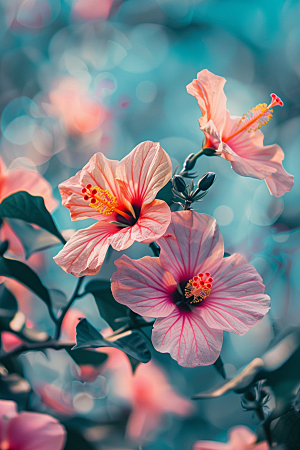木槿花自然彩色摄影图