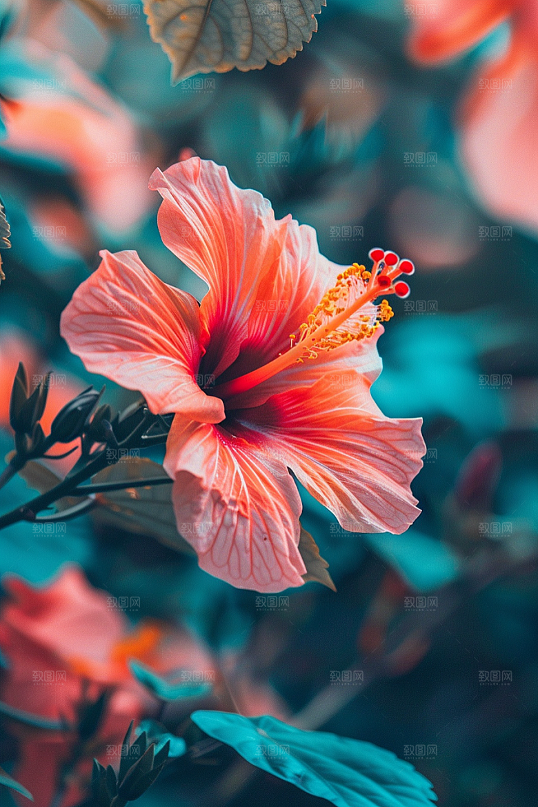 木槿花花卉彩色摄影图