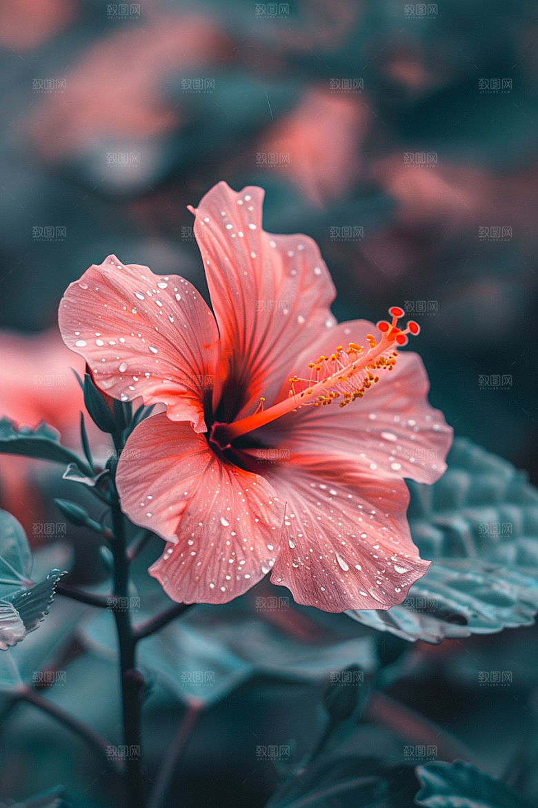木槿花清新夏天摄影图