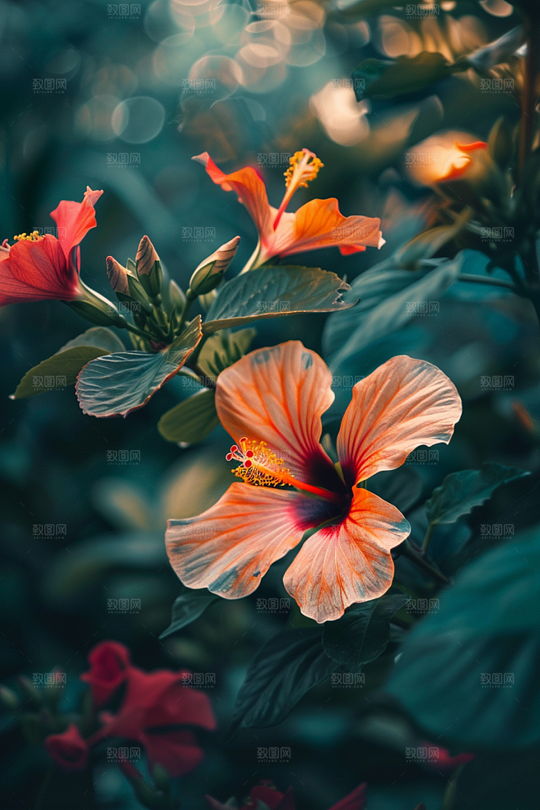 木槿花夏天彩色摄影图