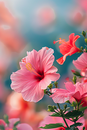 木槿花花朵彩色摄影图