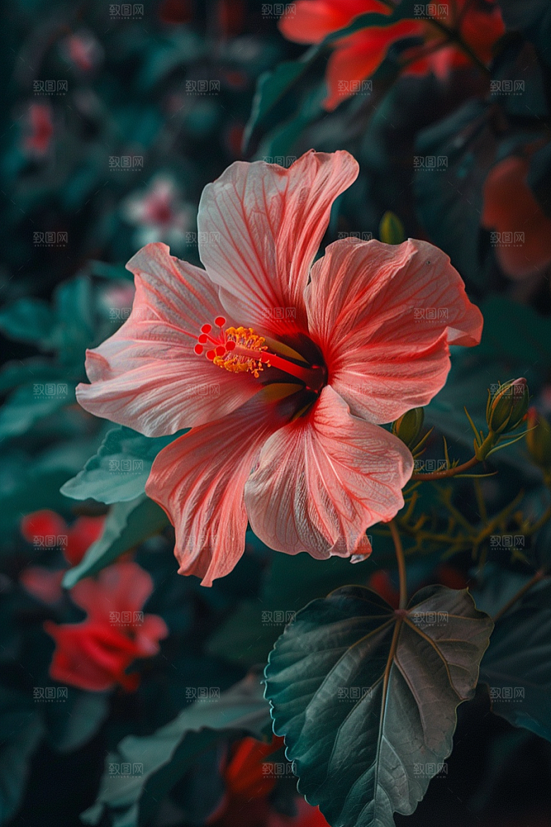 木槿花彩色唯美摄影图