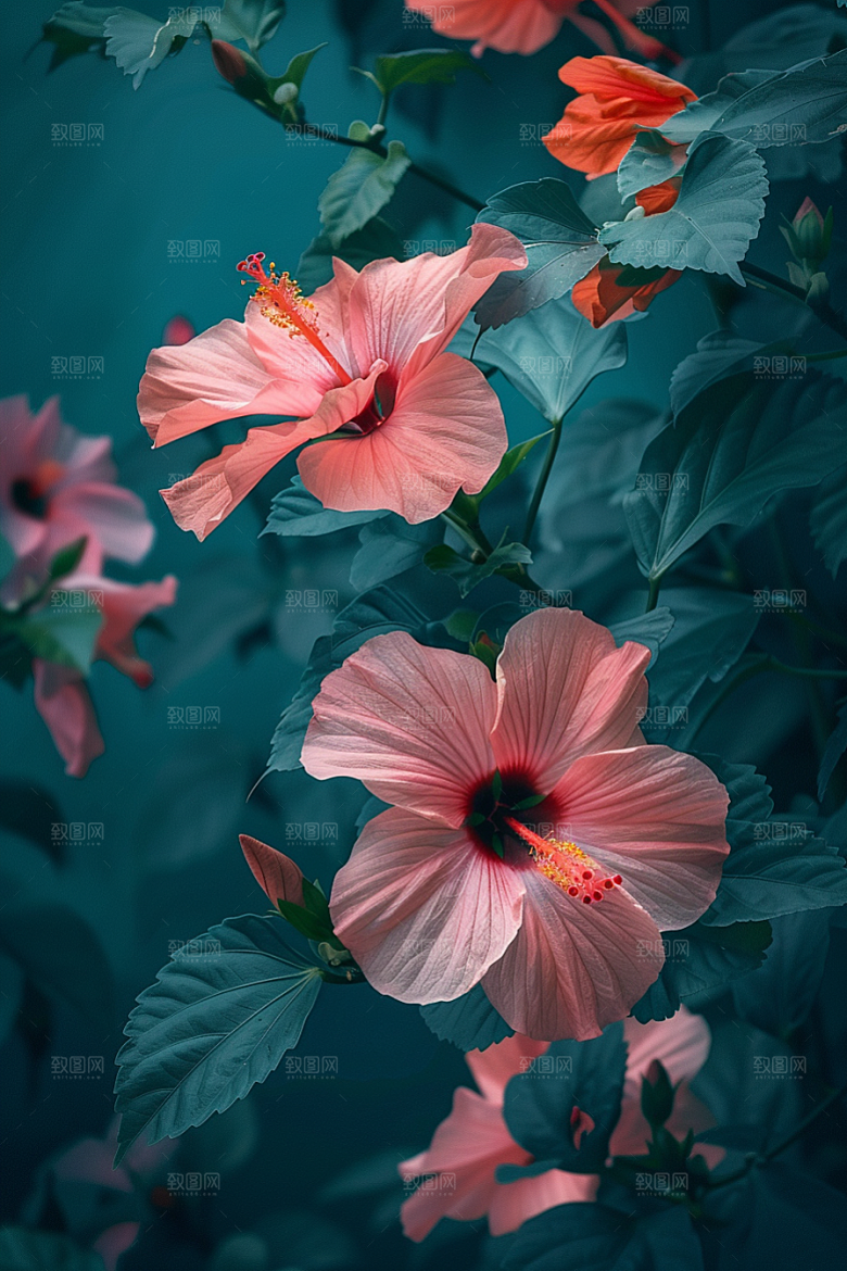 木槿花夏天唯美摄影图