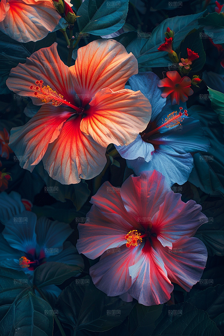 木槿花花朵彩色摄影图