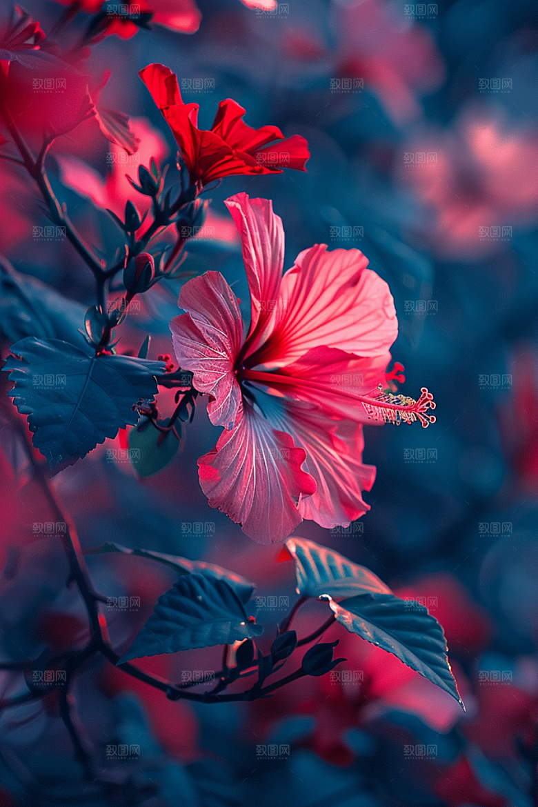 木槿花夏天彩色摄影图