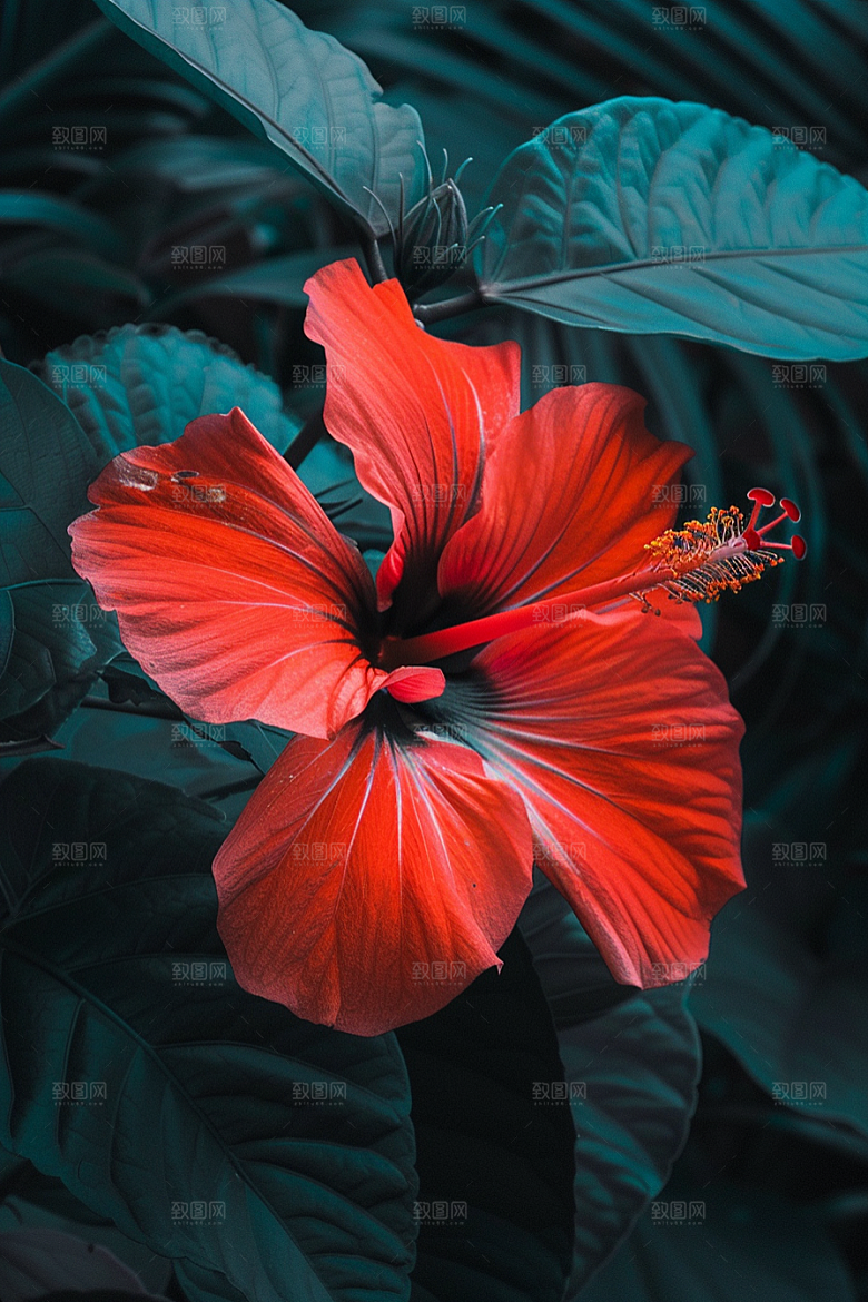 木槿花花朵彩色摄影图