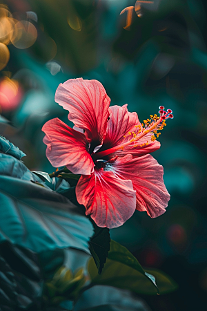 木槿花夏季彩色摄影图