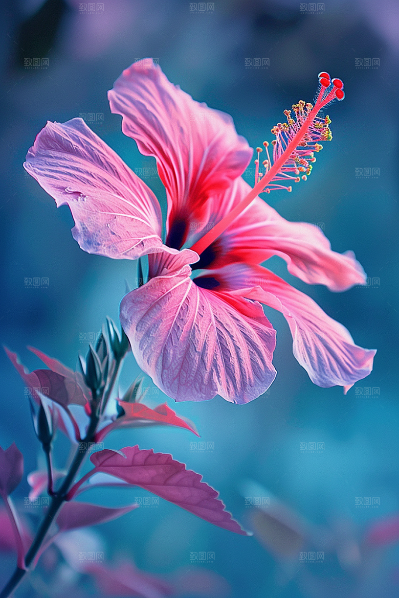 木槿花彩色唯美摄影图
